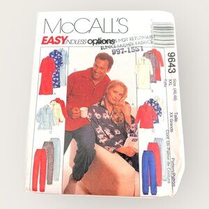 Vintage 1990s McCalls Sewing Pattern 9643 Unisex Lounger Top Pants Size XXL